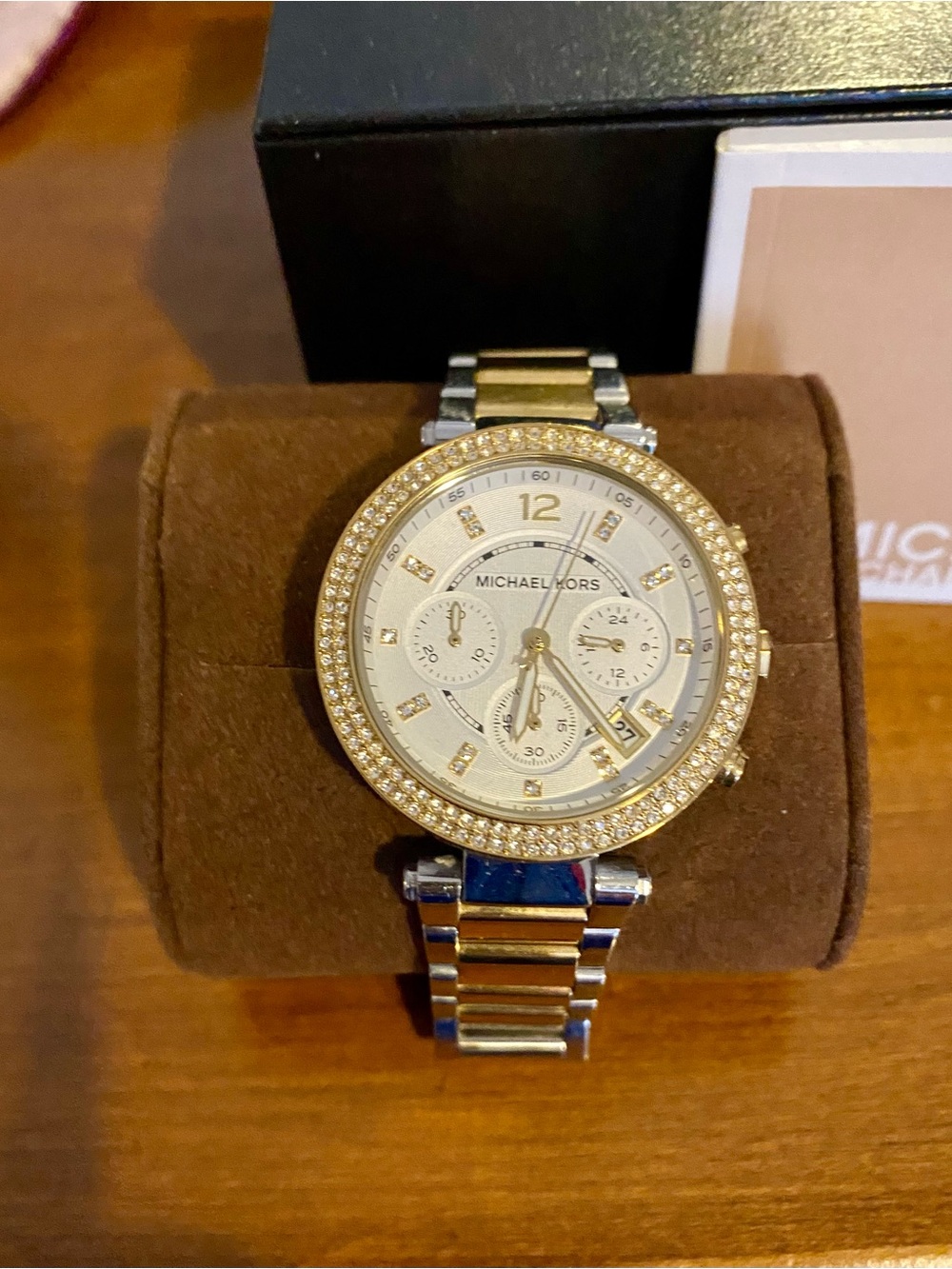 Michael Kors Parker Two-Tone Gold & Silver Crystal Bezel Chronograph watch
